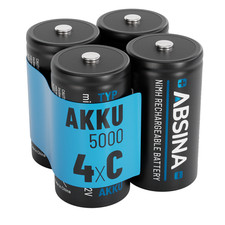 ABSINA 4x Akku Baby C 1,2V NiMH 4500mAh wiederaufladbare Batterie LR14 R14 Zelle