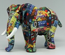 Spardose Sparbüchse Keramik Elefant bunt gemustert dunkel mit Schloss 23 cm