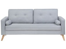 Modernes Sofa Hellgrau mit Zierkissen 2-Sitzer Retro Stil Polsterbezug Kalmar