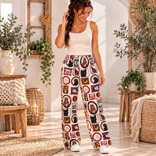 Damen sommerhose katzenprint - damen,