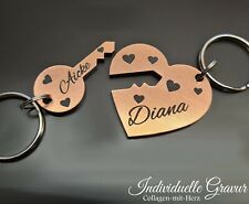 2 Schlüsselanhänger Gravur Schlüssel Herz Hochzeit Valentinstag Geschenk Kupfer