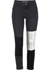 Super-Skinny-Jeans mit Glanz-Patches Gr. 44 Schwarz Denim Damenjeans Hose Neu