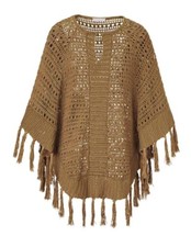 NEU/Ungetragen! Cape Stefanel Damen Strickponcho mit Quasten Farbe Camel Gr. M/L