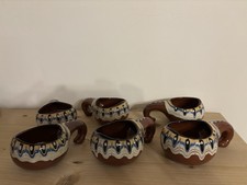 6 Becher Bulgarische Keramik Vintage Handbemalt Pfauenauge 10cm