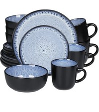 Geschirrset 4 Personen 16-tlg Blau Schwarz