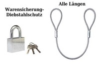 Warensicherung Diebstahlsicherung Drahtseil PVC + Vorhängeschloss Alle Längen V2