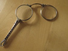 lorgnon lorgnette, Silberfarben, mit Täschchen, gebraucht, Erbstück, 11 cm
