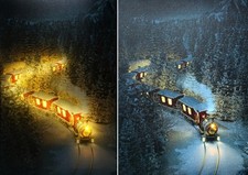 LED Bild Weihnachtszug Batteriebetrieb 30 x 40 cm Wandbild Leuchtbild