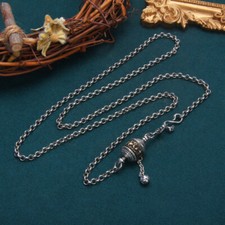 L37 buddhistische Halskette Erbsenkette mit Gebetsmühle Sterling Silber 925