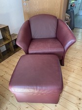 Relax Sessel mit Hocker Echtleder Rot