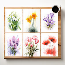 6er-Set Postkarte, Frühlingsblumen Aquarell Kunstdrucke Karten Schneeglöckchen