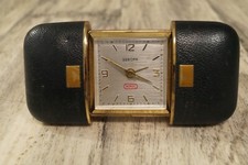 Vintage Reisewecker Europa in schwarzer Schatulle ausziehbar