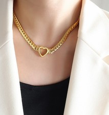 Halskette Herz Modern Kette Anhänger Edelstahl vergoldet Gold Party Liebe Damen