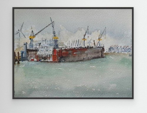 Port hamburg watercolour - port,