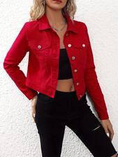 Damen Jeansjacke Rot Kurz