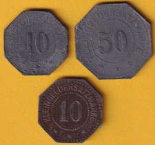 Preetz - 3 seltene Notmünzen: 2 x 10 Pf. und 50 Pf., Motiv Bienenkorb