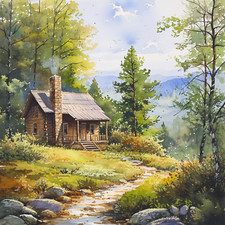 Wandbild holzhütte wald - wandbild,