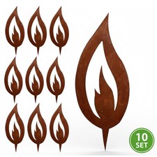 10er Set Flammen Metall Rost Winterdeko Weihnachtsdeko Dekoration Gartenstecker