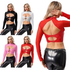 Damen Wetlook Kunstleder Crop Top Kurz Oberteil Tank Weste Sexy Shirts Clubwear