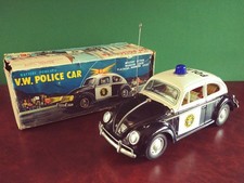 Seltener 1960er MT Masudaya Japan VW Kafer Polizei Blechspielzeug mit OVP