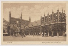AK Historische POSTKARTE Lübeck - Marktplatz mit Rathaus - 1925 - antik