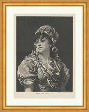 Die Tochter Jephthas Sichel Schmuck Kopftuch Zigeuner Holzstich E 17157 Gerahmt