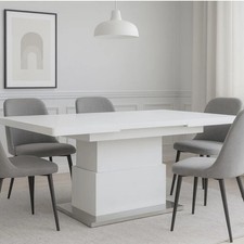 Couchtisch Fermo Weiß - Silber Tischplatte aus Glas ausziehbar höhenverstellbar