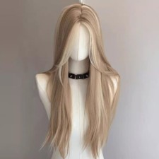Damen Hitzebeständiges Kunsthaar Long Straight Blond gemischt Cosplay-Perücke