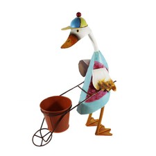 Dekofigur Ente Rennkarre Pflanztopf Metall Gartenfigur Ente Gartendeko Blechente