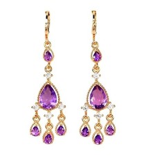 925Silber OHRHÄNGER Chandalier Edelst .Echt Amethyst +cz 585gelbgold Vergoldung 