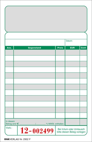 Rnk verlag kassenblock x - kassenblock,, 96