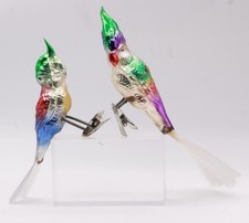 Antiker BAUMSCHMUCK  2x Vogel PAPAGEI mit Clip mundgeblasenes Glas LAUSCHA