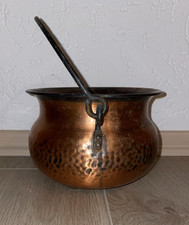 Vintage Großer Hexenkessel Kupfertopf Kessel Hammerschlag Henkel Schmiedeeisen