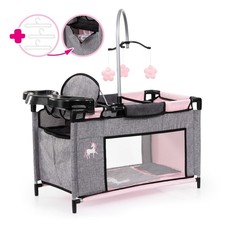 Multibett für Puppen bis 46cm grau Einhorn  Puppenbett Schrank Reisebett 62633AB