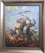 Ölgemälde Alfred Schweitzer (1882-1960) - arabischer Reiter mit Gewehr Orient