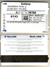 Ticket Fahrkarte Bordkarte boarding pass Fähre Galaxy Silja Line Stockholm Turku