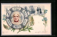 Präge-Lithographie Niederländerin in Tracht im Rettungsring 1903 