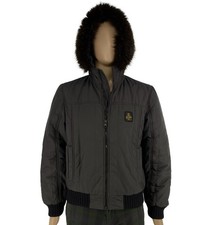 RefrigiWear Herren Dunkelgraue Kapuzengefuetterte Bomberjacke Mantel Größe M
