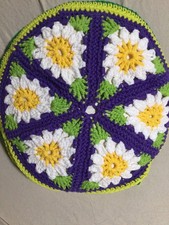 Kissenbezug Mandala rund 40cm  gehäkelt 50% Baumwolle gelb lila grün