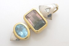 Anhänger 750 GOLD 18 Karat Bicolor pendant Turmalin Blautopas Diamant G1440/25