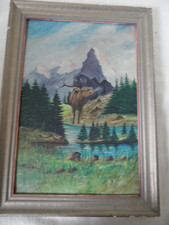 Handgemaltes Ölbild von A.Brandl 1960, Hirsch  am Fluß, 56x40cm mit Rahmen