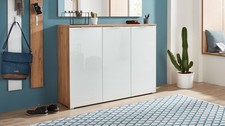 Schuhschrank 3935 Telde Schuhkommode Garderobe in weiß Glas und Navarra Eiche