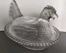 Alte Pressglas Deckeldose Huhn