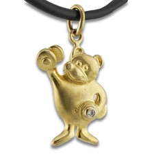 Diamant Teddy Bär Gold Anhänger 333 8 Kt 0,01 Ct Gewichtheber Matt Wert 270,-