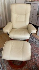 Fernseh-Relax Sessel mit Hocker echt Leder Creme Neu