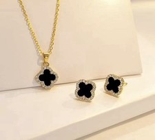 Edelstahl Gold Schmuck Set Kleeblatt Modeschmuck 