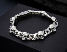B32 Herren Armband Totenkopf Schädel Panzerkette 8 mm Sterling Silber 925