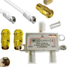 2 Fach Splitter SAT TV DVB Verteiler Kabel + Adapter iEC Stecker iEC BUCHSE F-Bu