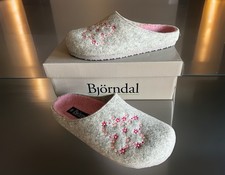 Neu Björndal Filz Clogs Damen Hausschuh Grau mit Blumenmuster rosa Gr. 40