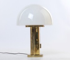 Pilz-Tisch-Leuchte Messing Opal-Glas Lampenschirm A865 GLASHÜTTE LIMBURG Bauhaus